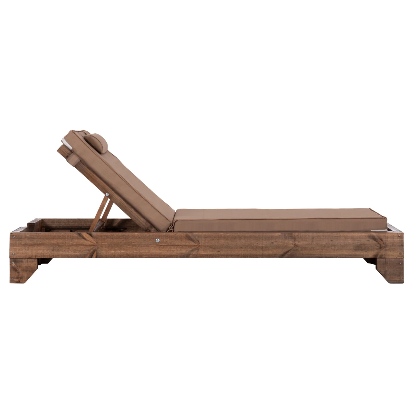 Beach Lounger Korinos Hm10772.04t Pine Wood In Walnut--cushion In Mocha 79x204x77hcm.