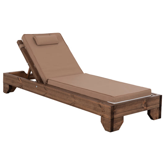 Beach Lounger Korinos Hm10772.04t Pine Wood In Walnut--cushion In Mocha 79x204x77hcm.