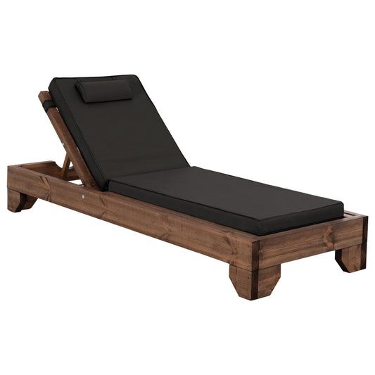 Beach Lounger Korinos Hm10772.05t Pine Wood In Walnut--cushion In Black 79x204x77hcm.