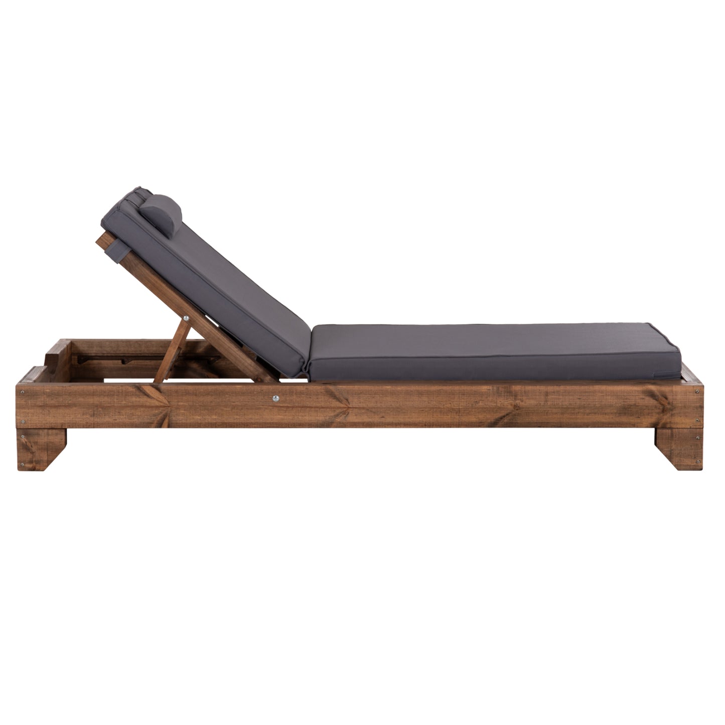 Beach Lounger Korinos Hm10772.30t Pine Wood In Walnut--cushion In Grey 79x204x77hcm.
