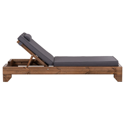 Beach Lounger Korinos Hm10772.30t Pine Wood In Walnut--cushion In Grey 79x204x77hcm.