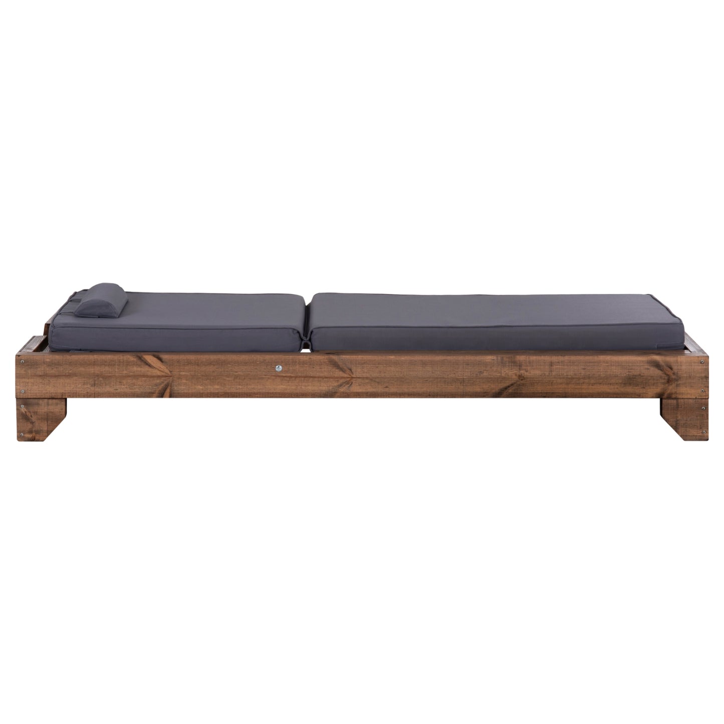 Beach Lounger Korinos Hm10772.30t Pine Wood In Walnut--cushion In Grey 79x204x77hcm.