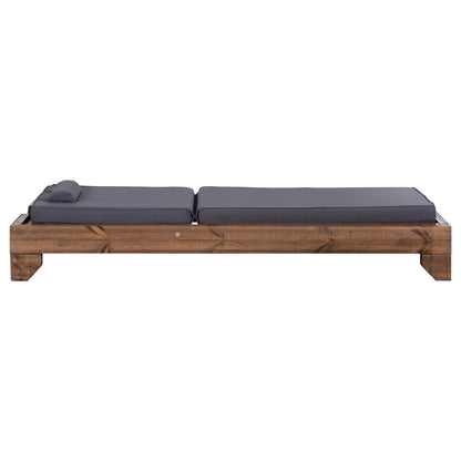 Beach Lounger Korinos Hm10772.30t Pine Wood In Walnut--cushion In Grey 79x204x77hcm.