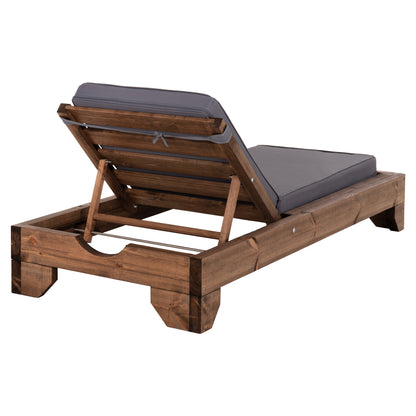 Beach Lounger Korinos Hm10772.30t Pine Wood In Walnut--cushion In Grey 79x204x77hcm.