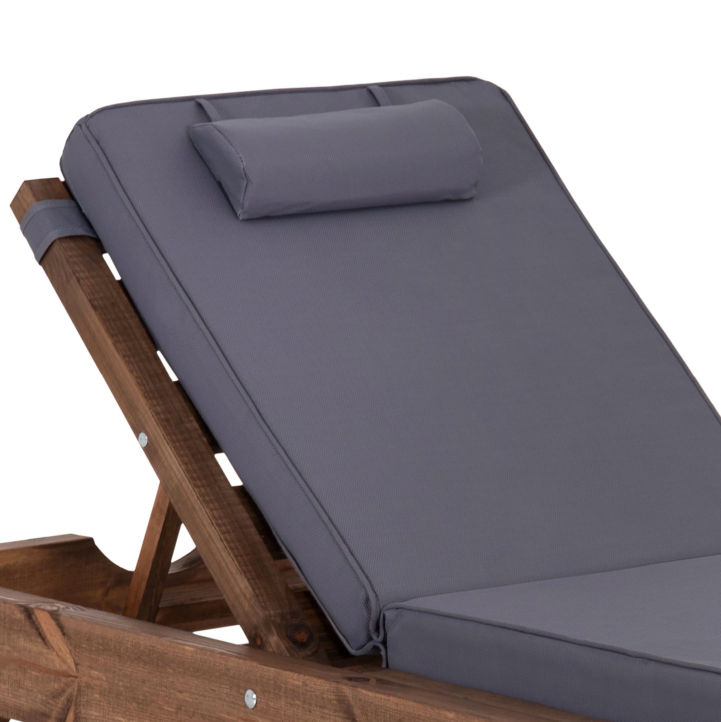 Beach Lounger Korinos Hm10772.30t Pine Wood In Walnut--cushion In Grey 79x204x77hcm.