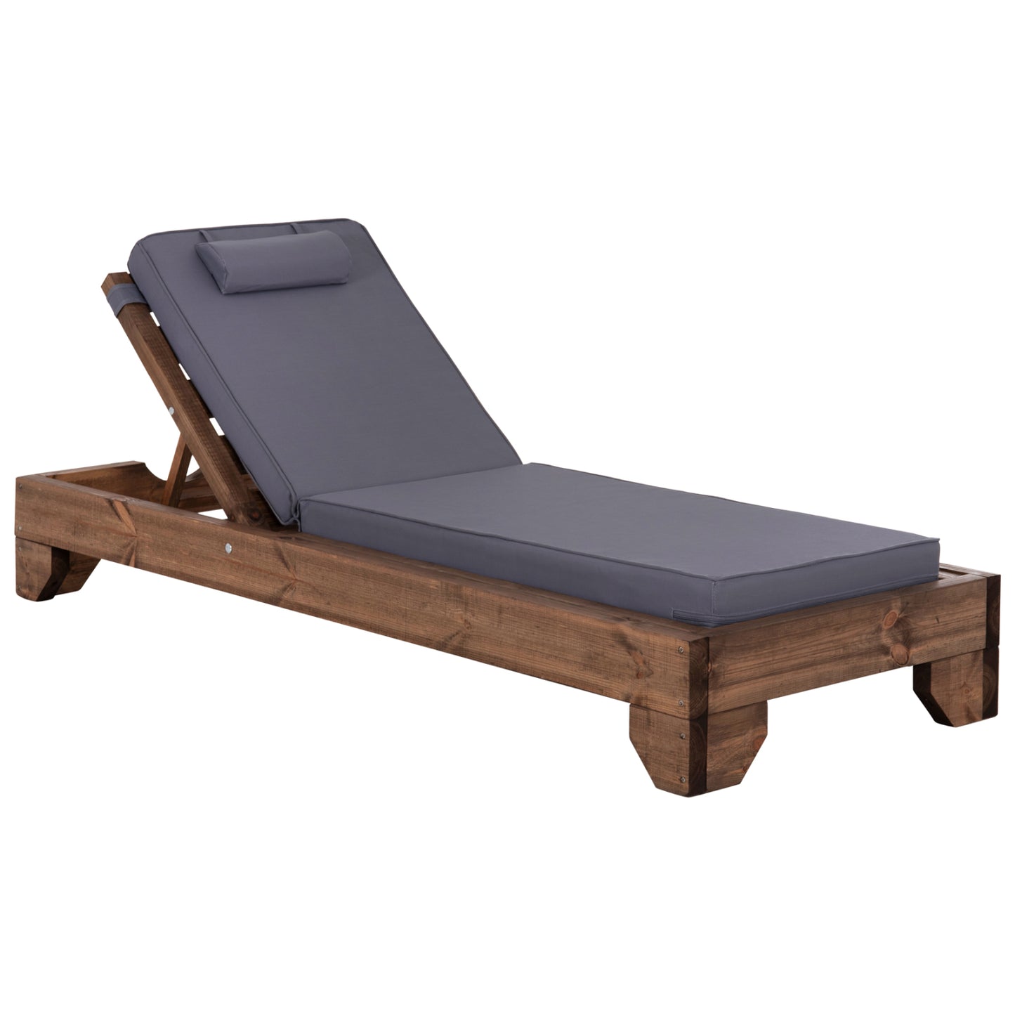 Beach Lounger Korinos Hm10772.30t Pine Wood In Walnut--cushion In Grey 79x204x77hcm.