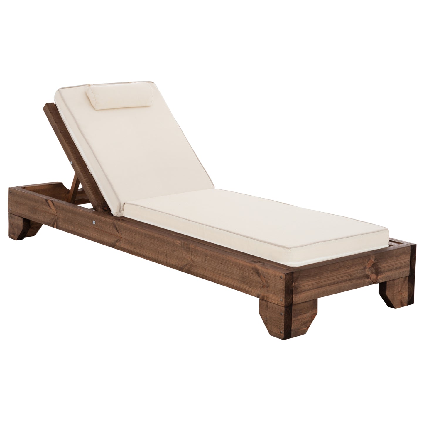 Beach Lounger Korinos Hm10772.60t Pine Wood In Walnut--cushion In Cream 79x204x77hcm.