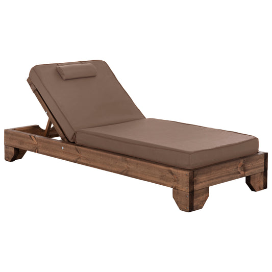 Beach Lounger Korinos Hm10773.04t Pine Wood In Walnut--cushion In Mocha 79x204x80hcm.