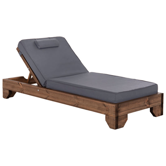 Beach Lounger Korinos Hm10773.30t Pine Wood In Walnut--cushion In Grey 79x204x80hcm.