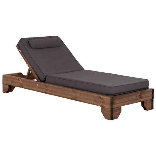 Beach Lounger Korinos Hm10774.73 Pine Wood In Walnut--olefin Cushion In Grey 79x204x77hcm.