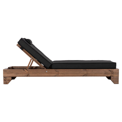 Beach Lounger Korinos Hm10773.05t Pine Wood In Walnut--cushion In Black 79x204x80hcm.