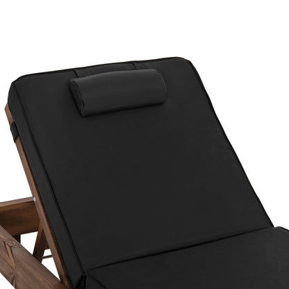 Beach Lounger Korinos Hm10773.05t Pine Wood In Walnut--cushion In Black 79x204x80hcm.