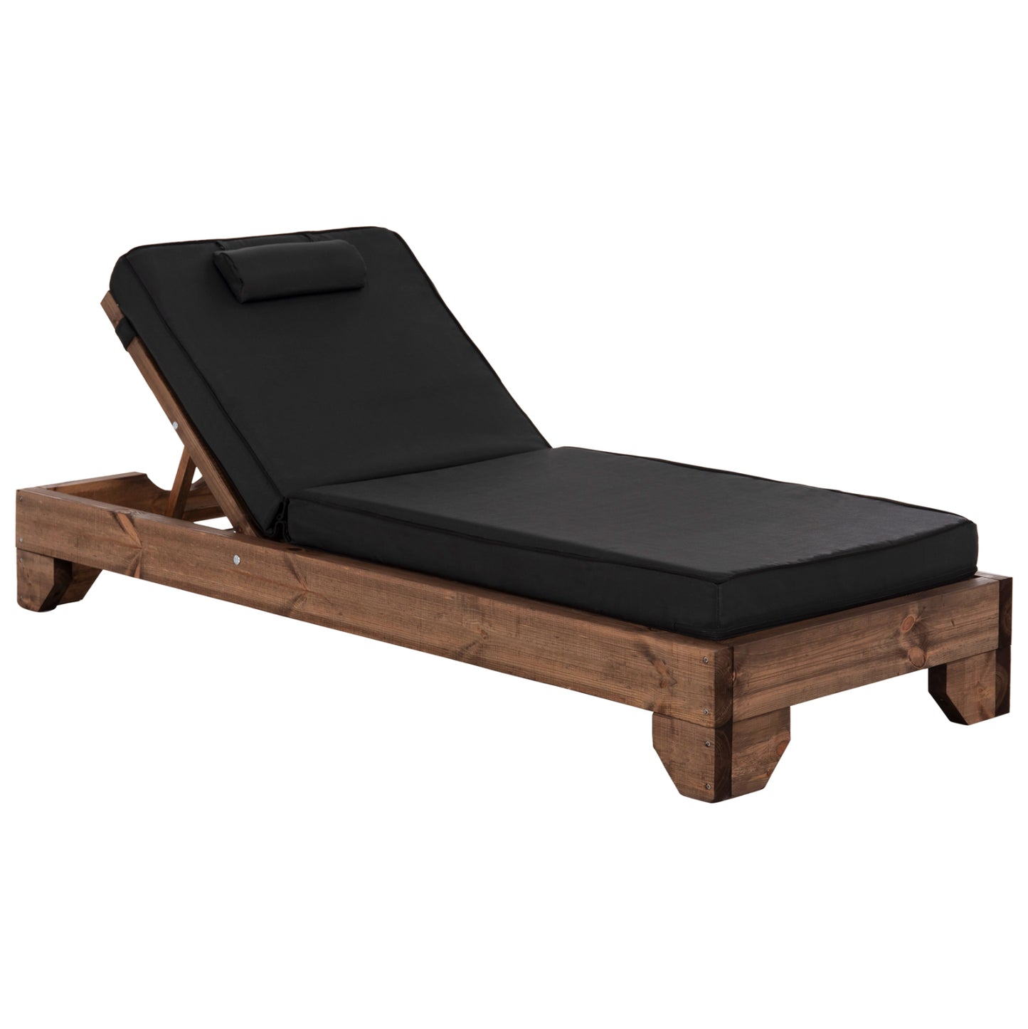 Beach Lounger Korinos Hm10773.05t Pine Wood In Walnut--cushion In Black 79x204x80hcm.