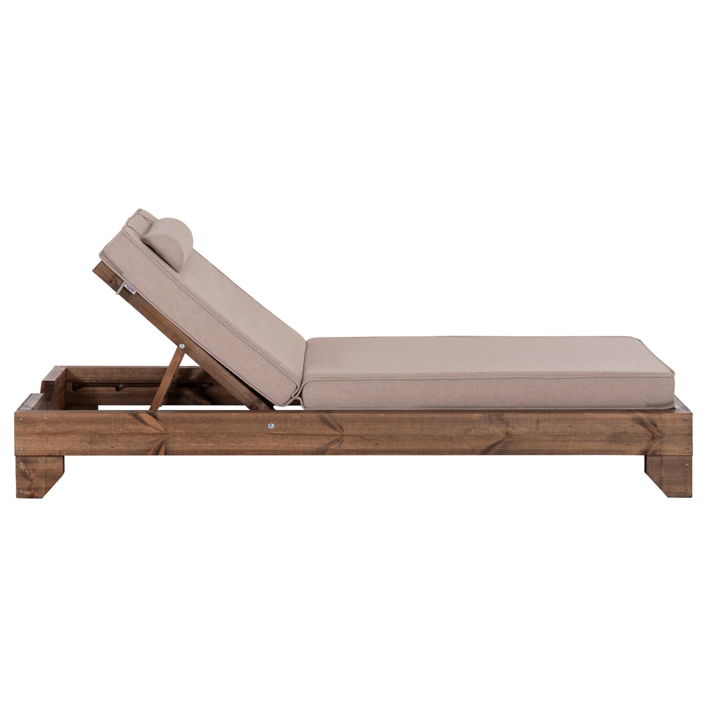 Beach Lounger Korinos Hm10774.72 Pine Wood In Walnut--olefin Cushion In Beige 79x204x77hcm.