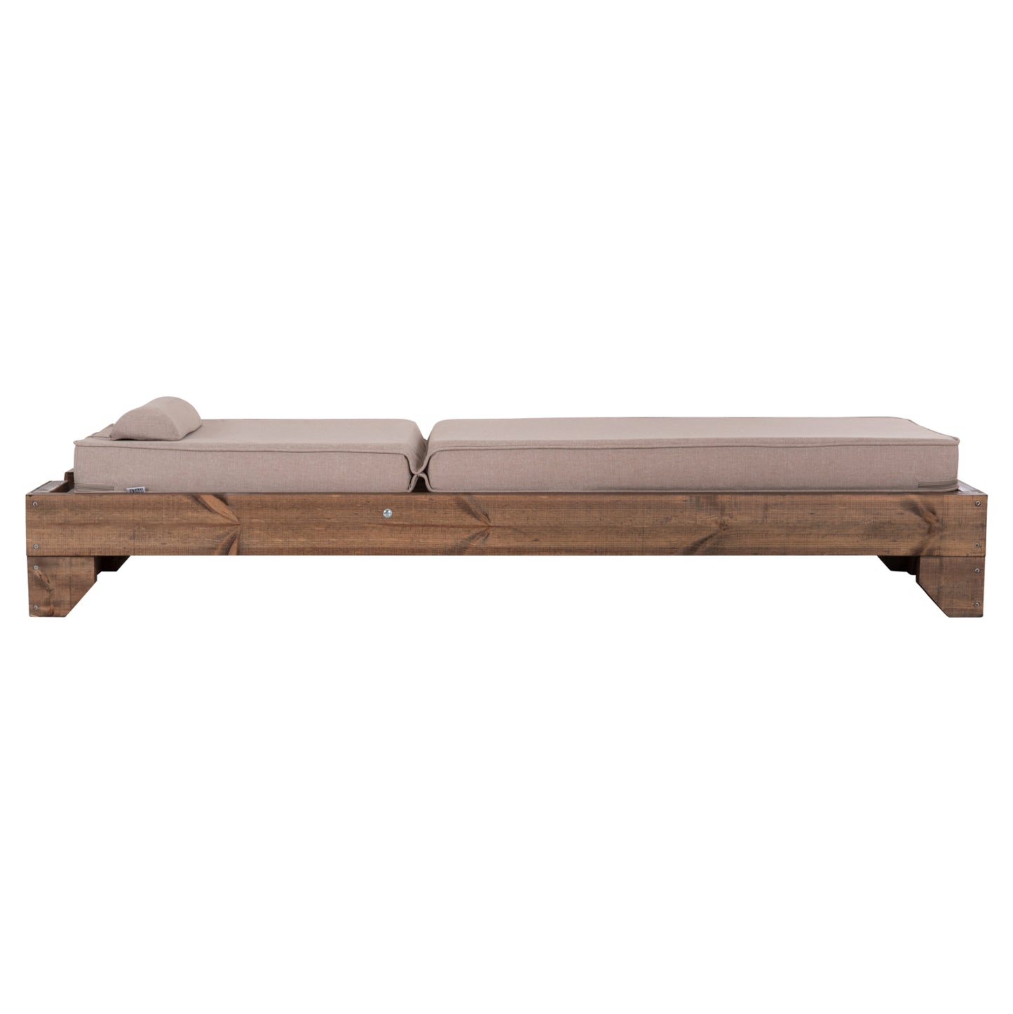 Beach Lounger Korinos Hm10774.72 Pine Wood In Walnut--olefin Cushion In Beige 79x204x77hcm.