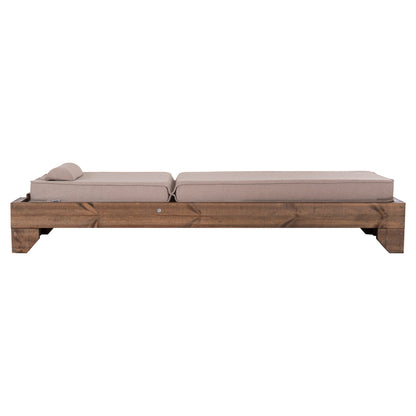 Beach Lounger Korinos Hm10774.72 Pine Wood In Walnut--olefin Cushion In Beige 79x204x77hcm.