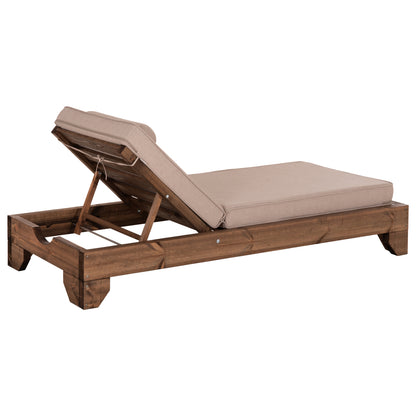 Beach Lounger Korinos Hm10774.72 Pine Wood In Walnut--olefin Cushion In Beige 79x204x77hcm.