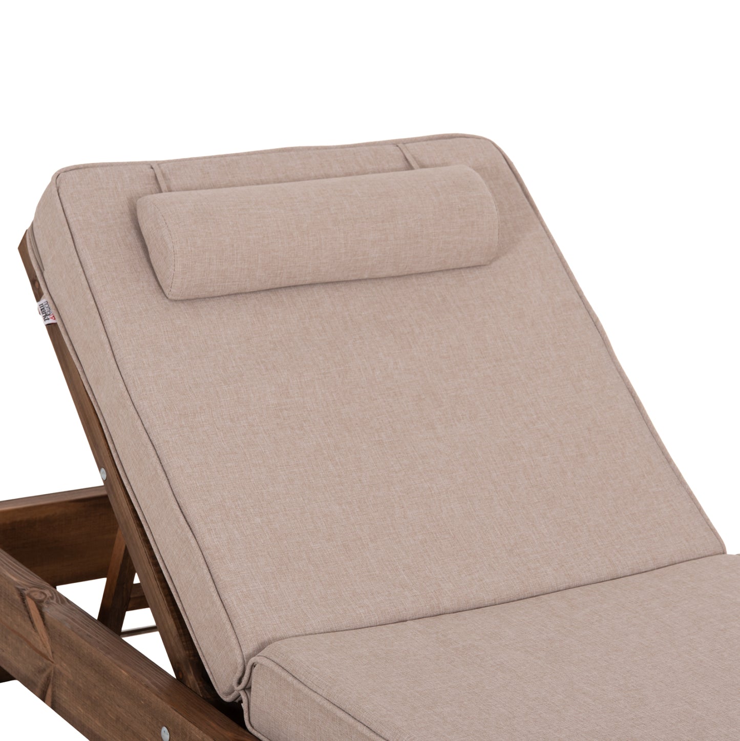 Beach Lounger Korinos Hm10774.72 Pine Wood In Walnut--olefin Cushion In Beige 79x204x77hcm.