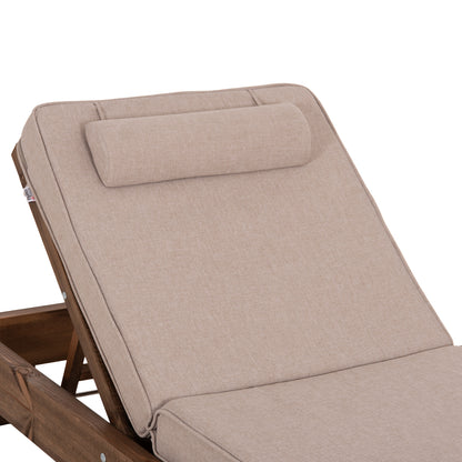 Beach Lounger Korinos Hm10774.72 Pine Wood In Walnut--olefin Cushion In Beige 79x204x77hcm.