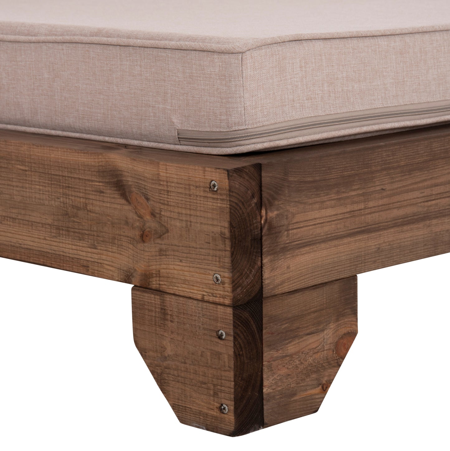 Beach Lounger Korinos Hm10774.72 Pine Wood In Walnut--olefin Cushion In Beige 79x204x77hcm.