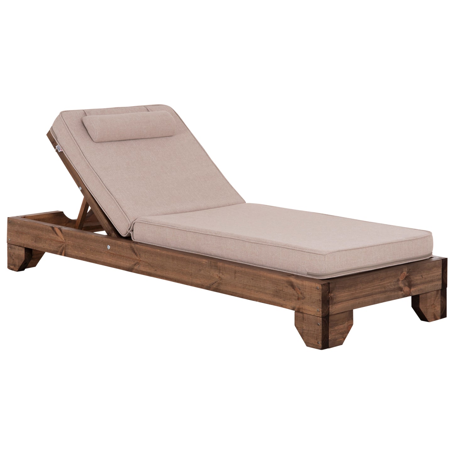 Beach Lounger Korinos Hm10774.72 Pine Wood In Walnut--olefin Cushion In Beige 79x204x77hcm.