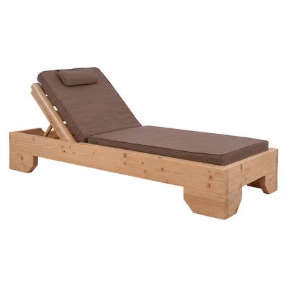 Beach Lounger Makedonia Hm12111 Pine Wood In Natural--cushion In Mocha 77.5x204x79hcm.