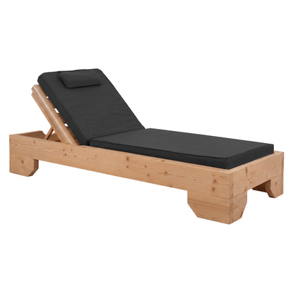 Beach Lounger Makedonia Hm12112 Pine Wood In Natural--cushion In Black 77.5x204x79hcm.