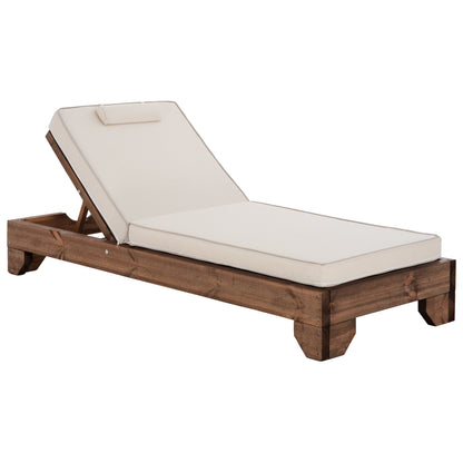 Beach Lounger Korinos Hm10773.60t Pine Wood In Walnut--cushion In Cream 79x204x80hcm.
