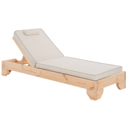Beach Lounger With Cushion Korinos Hm10777.60t Pine Wood--textilene Cover In Cream Color 79x204x80hcm.