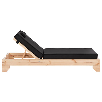 Beach Lounger With Cushion Korinos Hm10777.05t Pine Wood--textilene Cover In Black 79x204x80hcm.