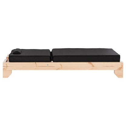Beach Lounger With Cushion Korinos Hm10777.05t Pine Wood--textilene Cover In Black 79x204x80hcm.