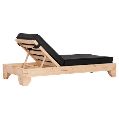 Beach Lounger With Cushion Korinos Hm10777.05t Pine Wood--textilene Cover In Black 79x204x80hcm.