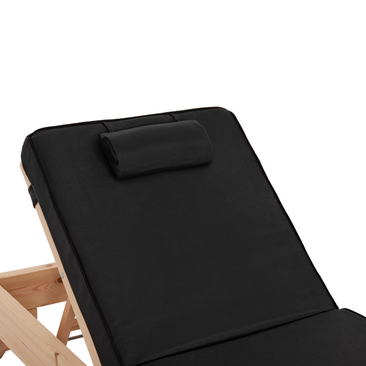 Beach Lounger With Cushion Korinos Hm10777.05t Pine Wood--textilene Cover In Black 79x204x80hcm.