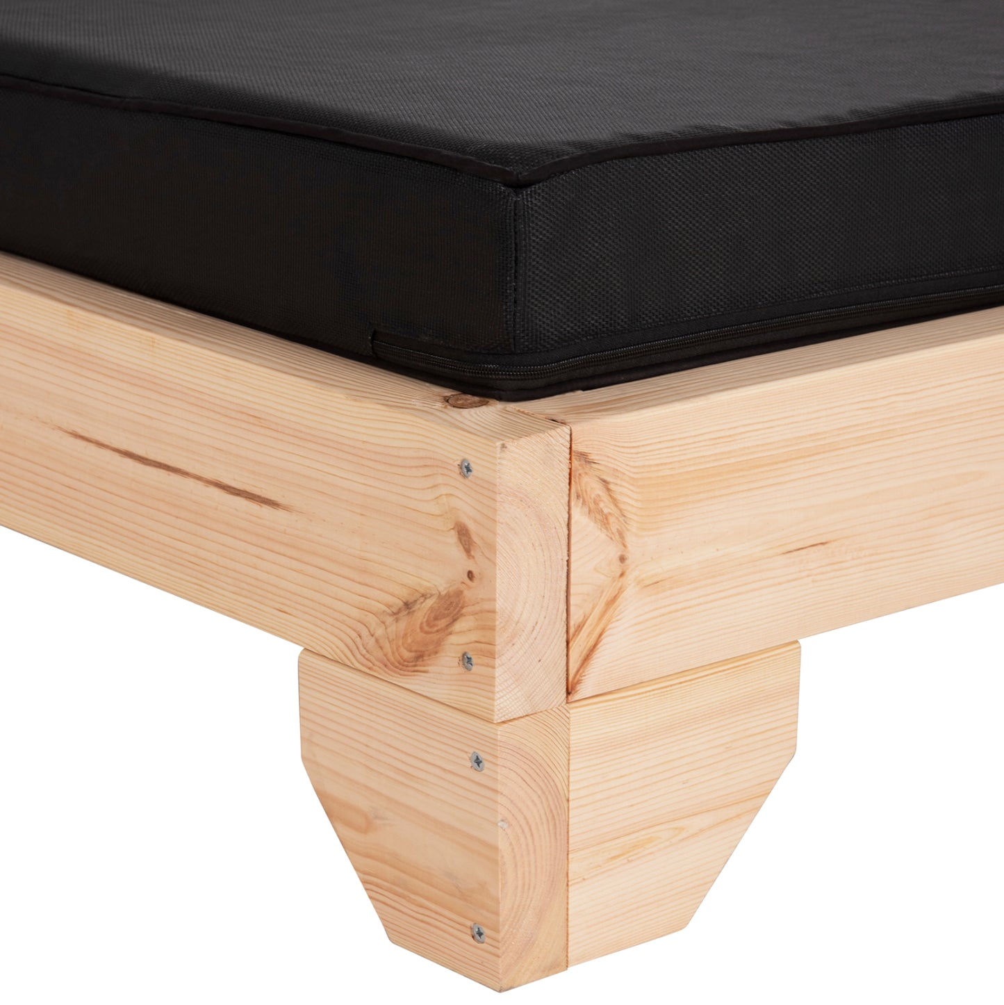 Beach Lounger With Cushion Korinos Hm10777.05t Pine Wood--textilene Cover In Black 79x204x80hcm.