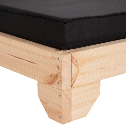 Beach Lounger With Cushion Korinos Hm10777.05t Pine Wood--textilene Cover In Black 79x204x80hcm.