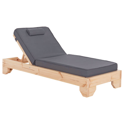 Beach Lounger With Cushion Korinos Hm10777.30t Pine Wood--textilene Cover In Grey 79x204x80hcm.