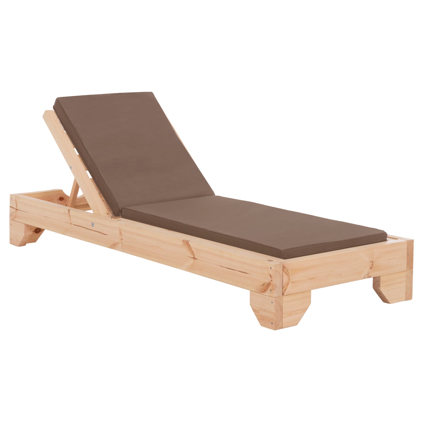 Beach Lounger With Cushion Korinos Hm10775.04t Pine Wood--textilene Cover In Mocha 79x204x77hcm.