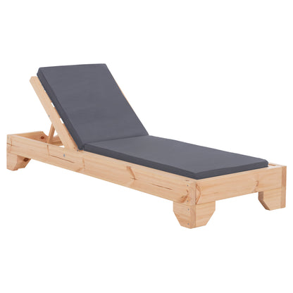 Beach Lounger With Cushion Korinos Hm10775.30t Pine Wood--textilene Cover Grey 79x204x77hcm.