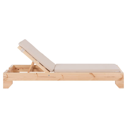 Beach Lounger With Cushion Korinos Hm10775.60t Pine Wood--textilene Cover In Beige 79x204x77hcm