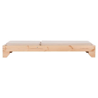Beach Lounger With Cushion Korinos Hm10775.60t Pine Wood--textilene Cover In Beige 79x204x77hcm