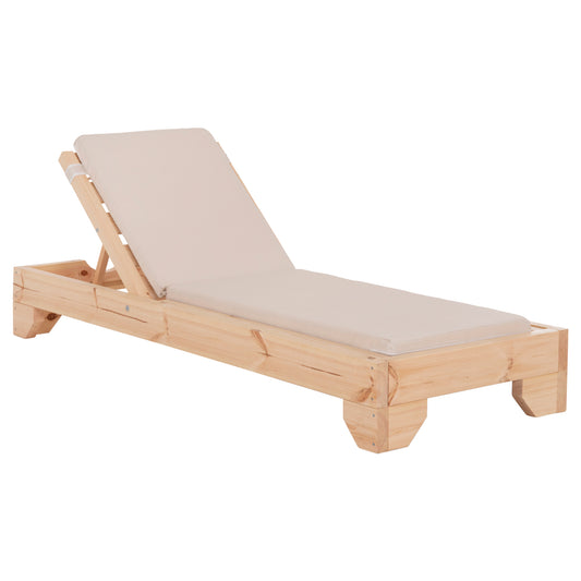 Beach Lounger With Cushion Korinos Hm10775.60t Pine Wood--textilene Cover In Beige 79x204x77hcm