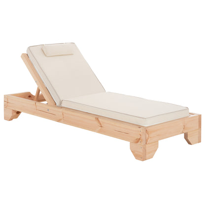 Beach Lounger With Cushion Korinos Hm10776.60t Pine Wood--textilene Cover In Cream 79x204x77hcm.