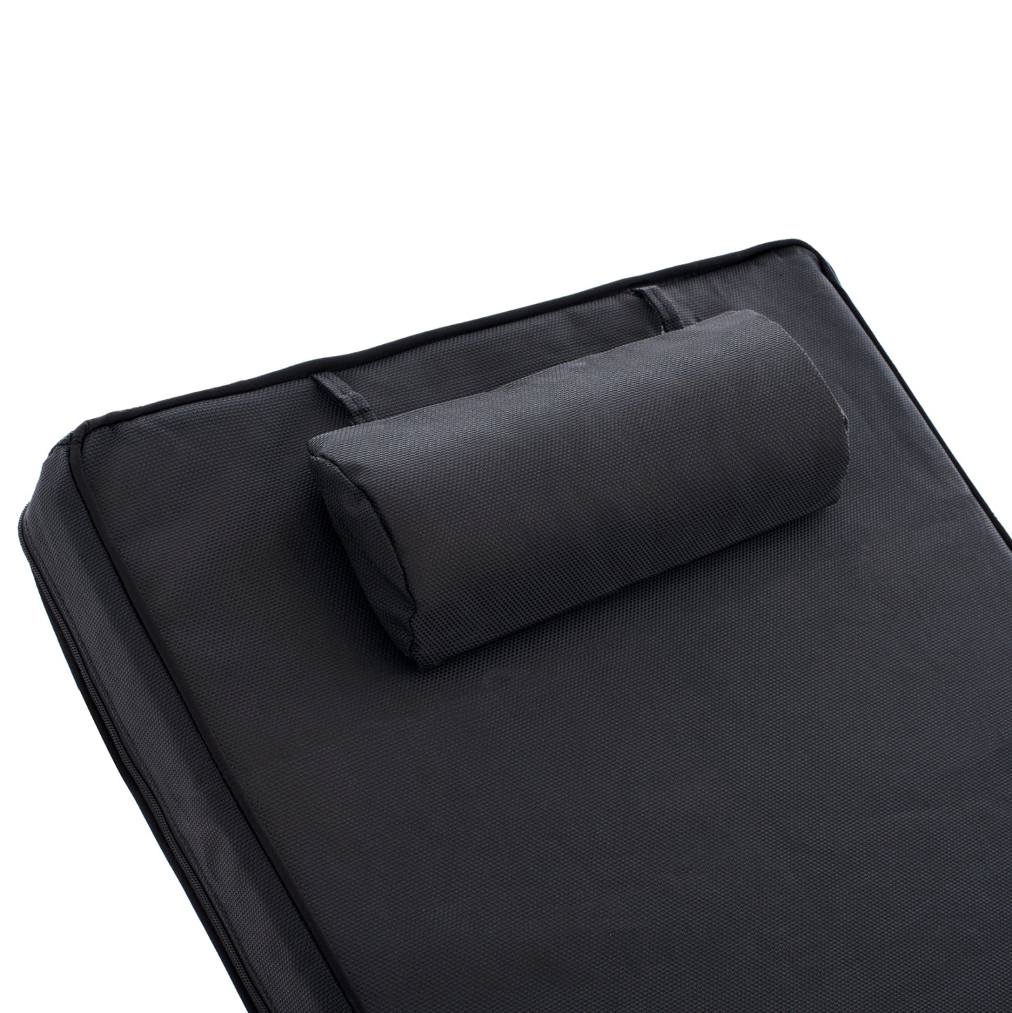 Beach Lounger With Cushion Korinos Hm10776.05t Pine Wood--textilene Cover In Black 79x204x77hcm.