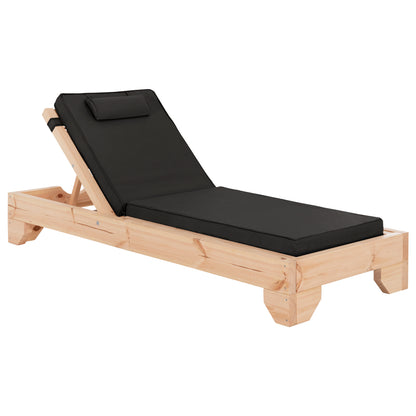 Beach Lounger With Cushion Korinos Hm10776.05t Pine Wood--textilene Cover In Black 79x204x77hcm.