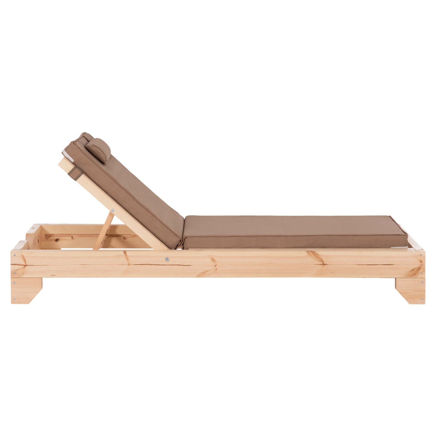 Beach Lounger With Cushion Korinos Hm10776.04t Pine Wood--textilene Cover In Mocha 79x204x77hcm.