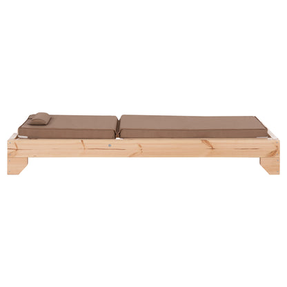 Beach Lounger With Cushion Korinos Hm10776.04t Pine Wood--textilene Cover In Mocha 79x204x77hcm.