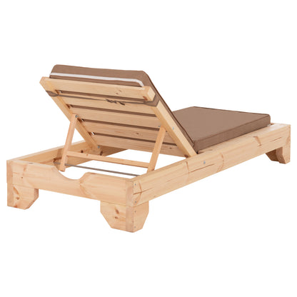 Beach Lounger With Cushion Korinos Hm10776.04t Pine Wood--textilene Cover In Mocha 79x204x77hcm.