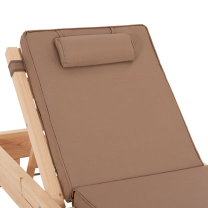 Beach Lounger With Cushion Korinos Hm10776.04t Pine Wood--textilene Cover In Mocha 79x204x77hcm.