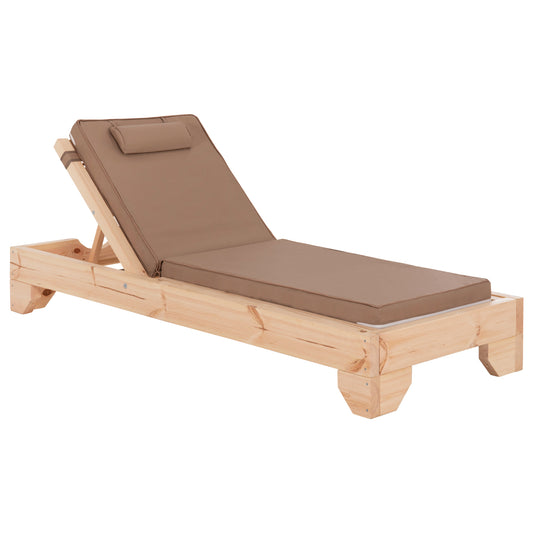 Beach Lounger With Cushion Korinos Hm10776.04t Pine Wood--textilene Cover In Mocha 79x204x77hcm.