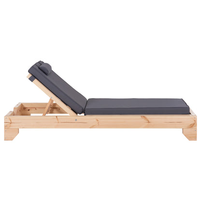 Beach Lounger With Cushion Korinos Hm10776.30t Pine Wood--textilene Cover In Grey 79x204x77hcm
